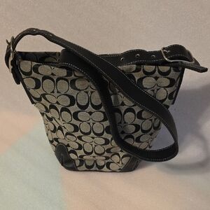 Coach Signature Canvas Shoulder Bag in Black and Tan
